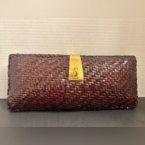 Greta Elegant Brown Wicker Woven Clutch